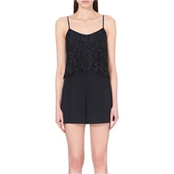Sandro Paris Navy Blue Viscose  Lace Overlay Sleeveless Romper adjustable straps - Picture 1 of 16